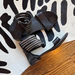 All Saints Black and Silver Strappy Sandals